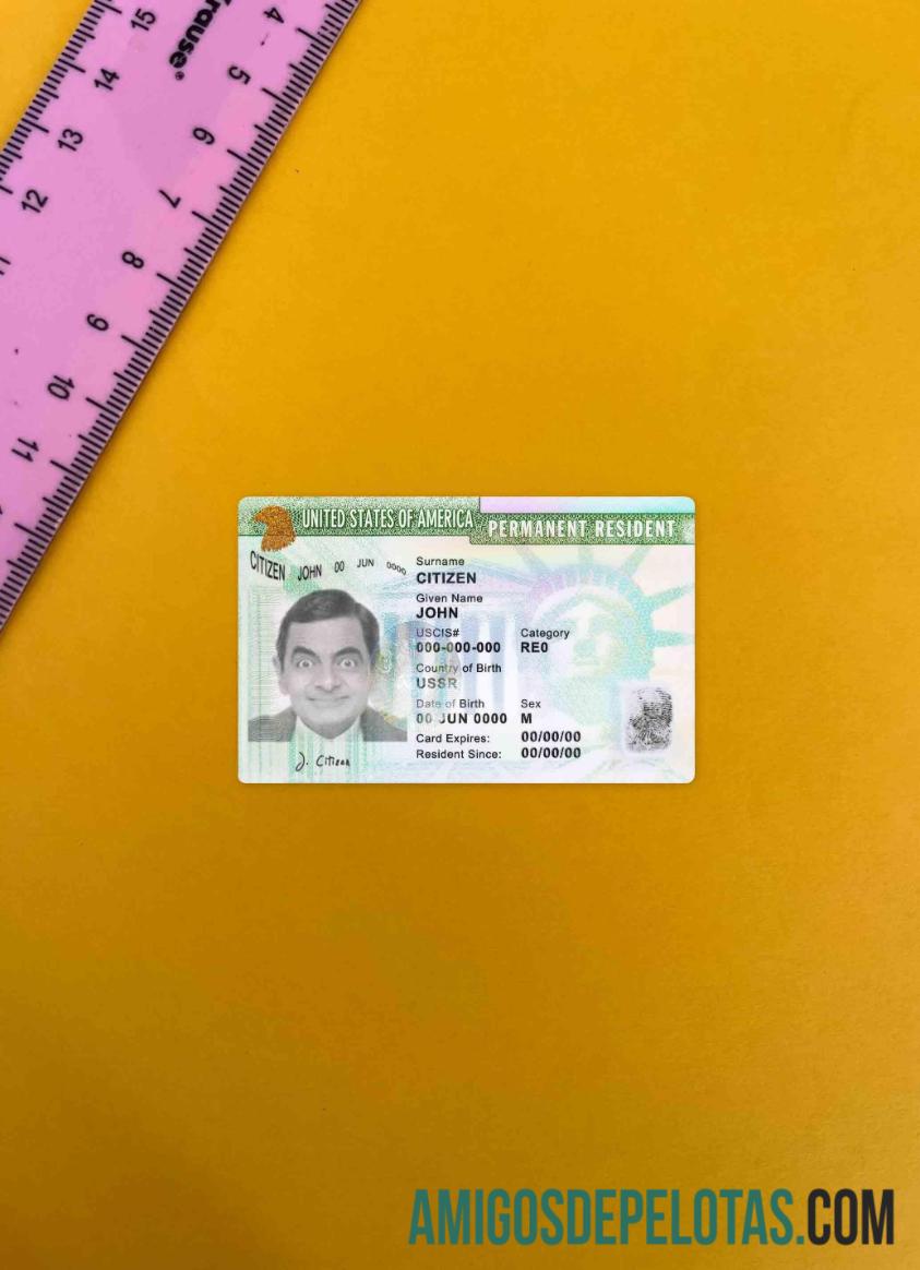 Green Card dos EUA, cartão de residente permanente Photolook FRONT exemplo real